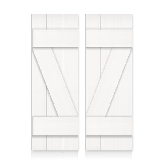 CALHOME 42-in W x 42-in H White Farmhouse Z-bar Wood Exterior Shutters (2-Pack)