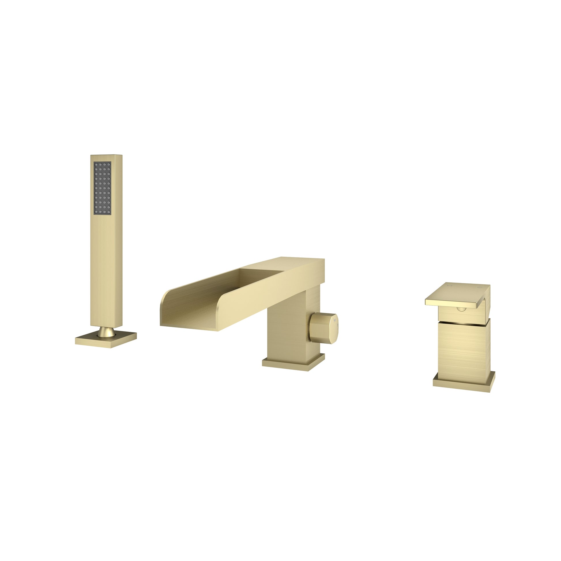 CASAINC Bathtub Filler Faucet with Sprayer Brushed Gold 1-handle Deck-mount Roman Waterfall Bathtub Faucet with Hand Shower ( Valve Included )