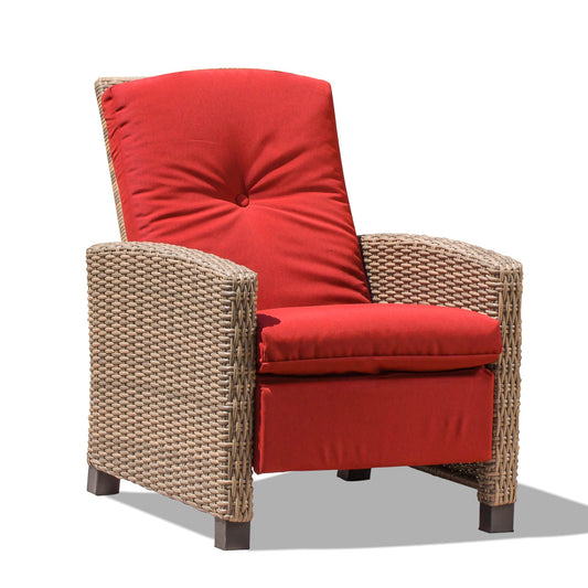 ZAKLOOP Patio Seating Rattan Brown Rattan Frame Stationary Balcony Chair with Red Cushioned Seat