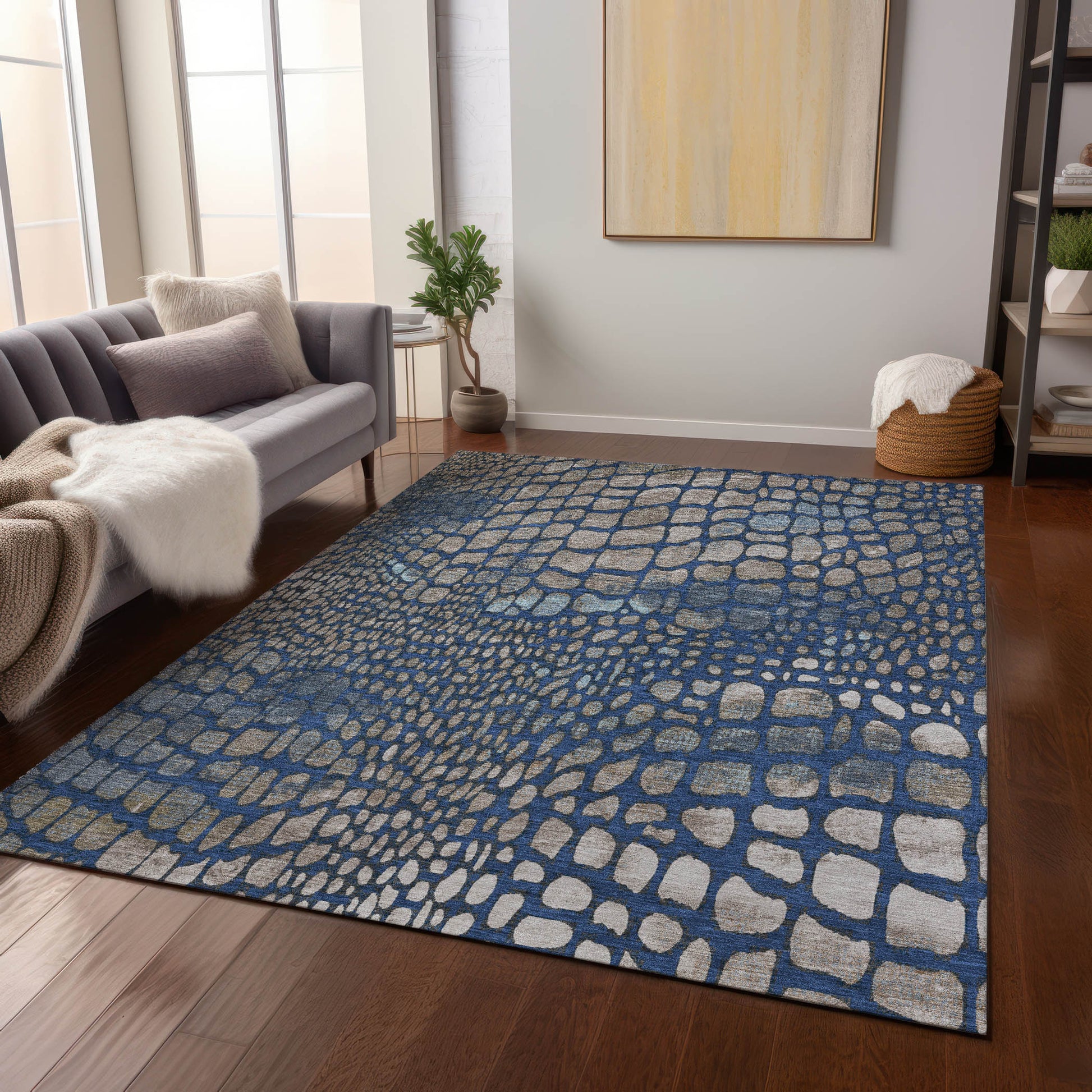 Addison Rugs Chantille ACN988NA 8 x 10 (ft) Navy Rectangular Indoor/Outdoor Geometric Pet Friendly Area rug