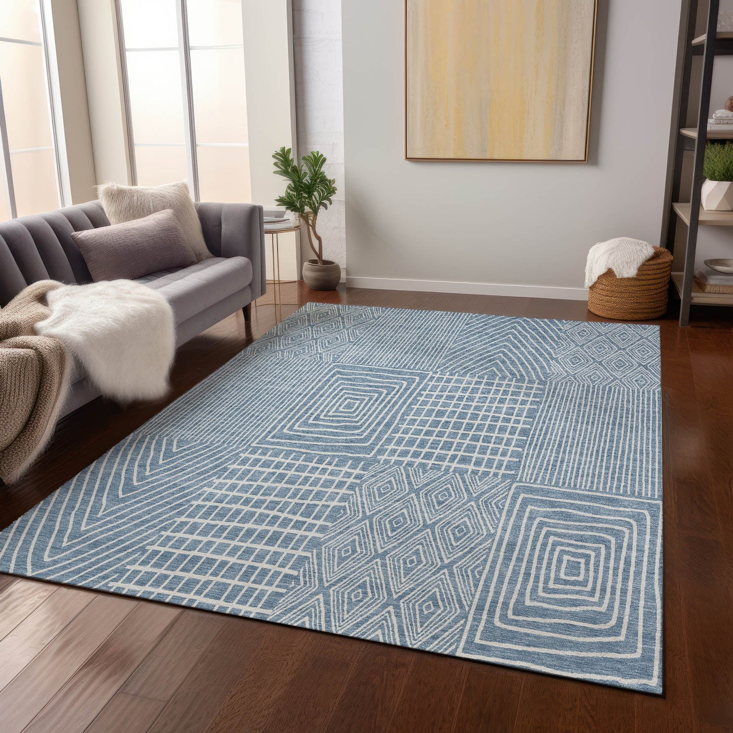 Addison Rugs Chantille ACN990DN 8 x 10 (ft) Denim Rectangular Indoor/Outdoor Geometric Pet Friendly Area rug