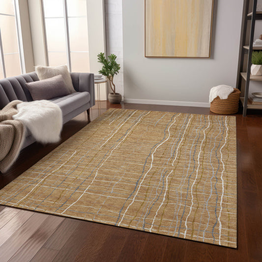 Addison Rugs Chantille ACN998GO 8 x 10 (ft) Gold Rectangular Indoor/Outdoor Geometric Pet Friendly Area rug