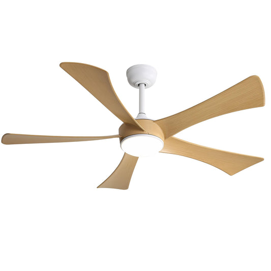 Bayfeve Adjustable Speed 52-in Color-Changing Integrated LED Outdoor White with Light Wood Grain ABS Blades Ceiling Fan With Light and Remote ( 5 -Blade )