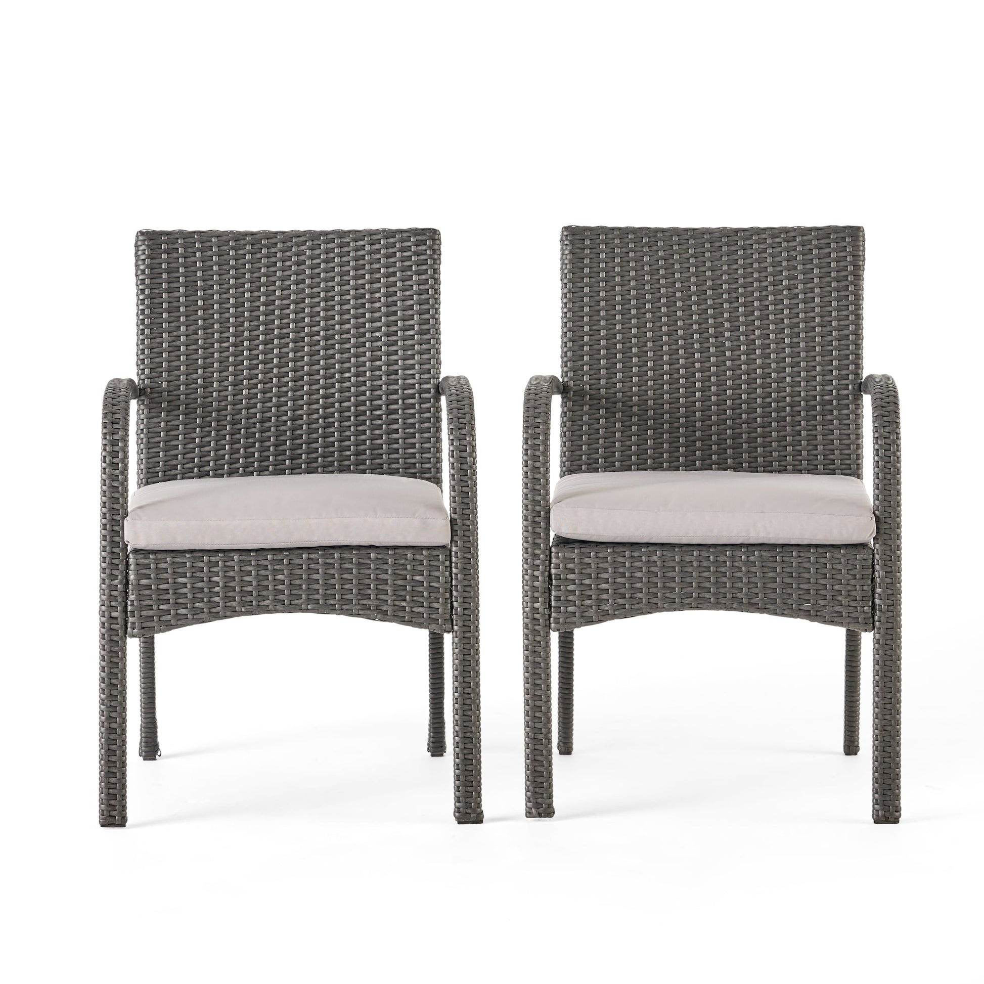AHIOU HOME Hartford Set of 2 Wicker Stackable Gray Aluminum Frame Stationary Dining Chair with Gray Cushioned Seat