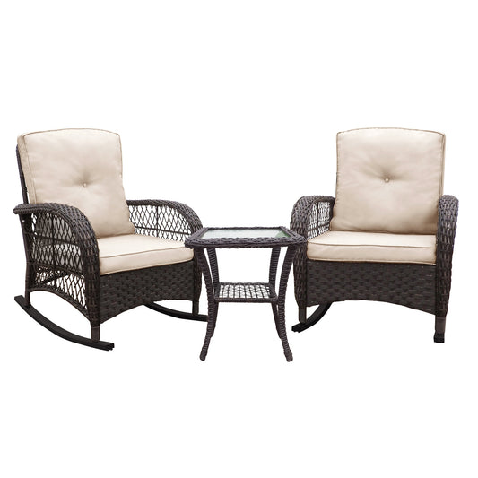 SINOFURN 3 -Piece Wicker Patio Conversation Set with Beige Cushions