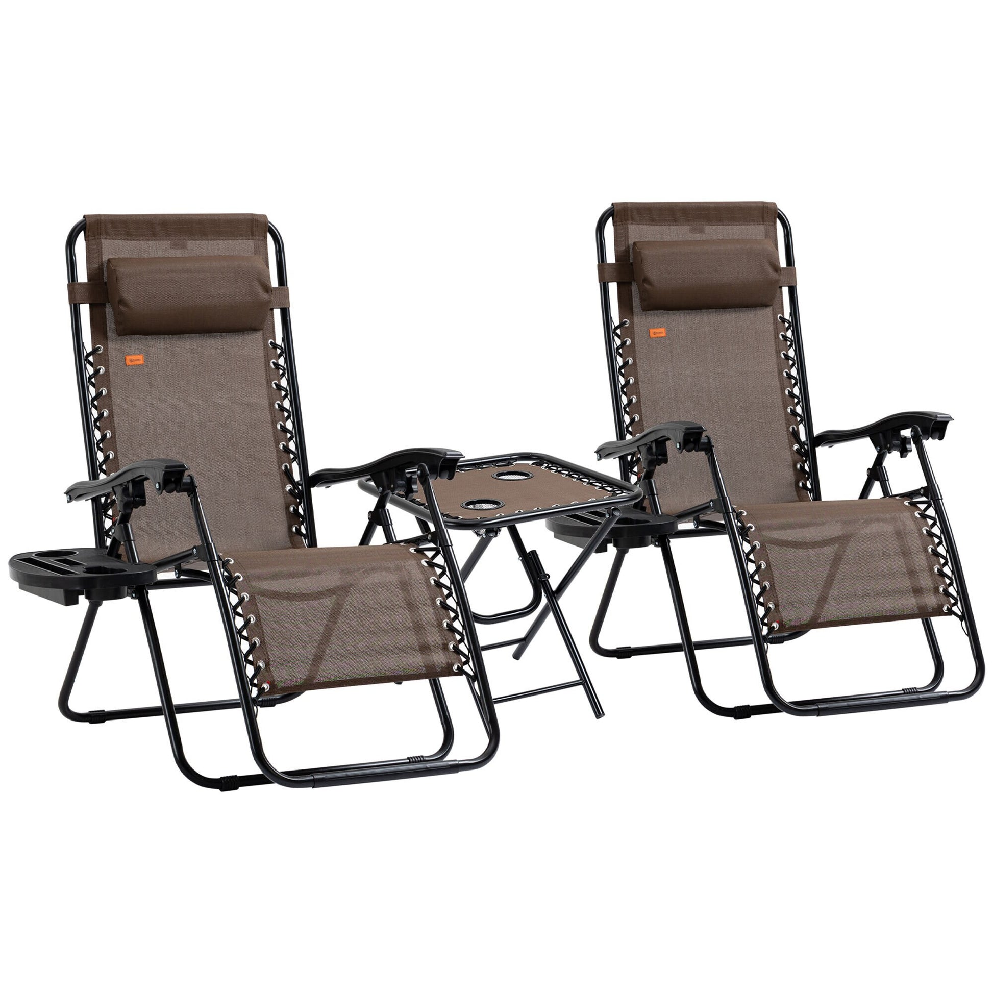 Miki Shinly Outdoor Patio Chair Set of 2 Black Steel Frame Stationary Zero Gravity Chair with Brown Mesh Seat