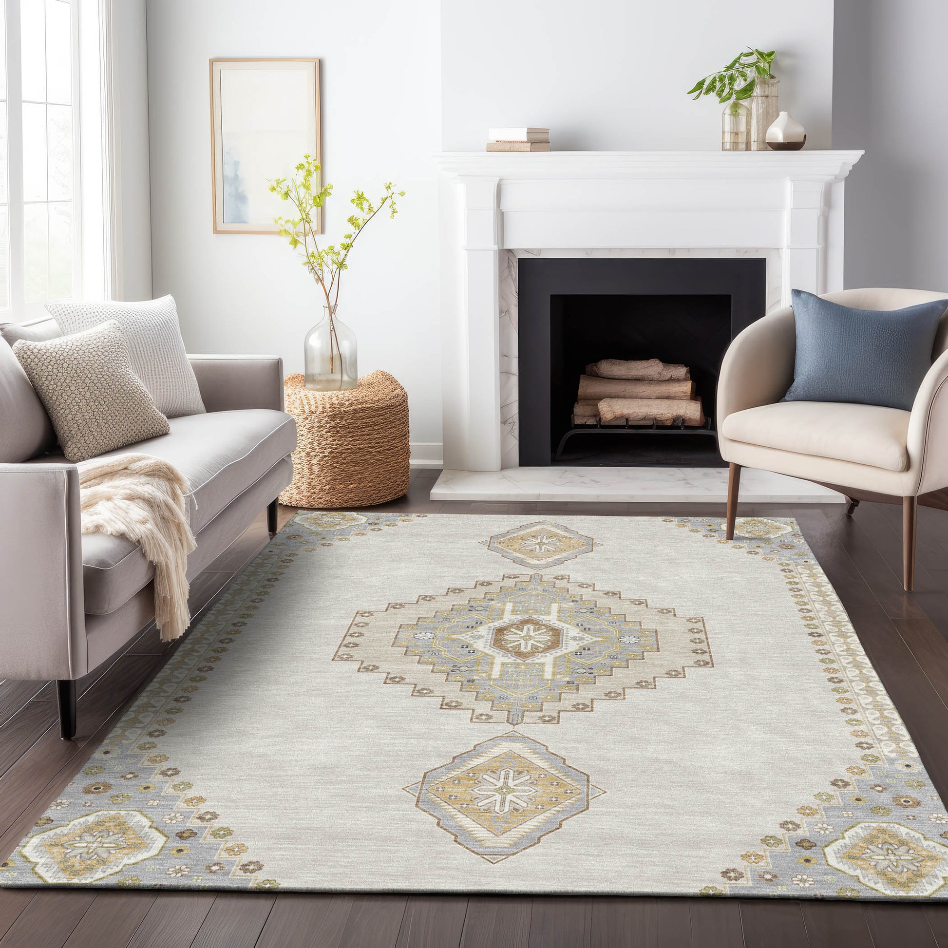 Addison Rugs Chantille ACN1014IV 8 x 10 (ft) Ivory Rectangular Indoor/Outdoor Geometric Machine washable Pet Friendly Area rug