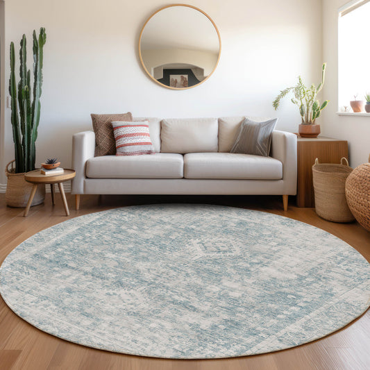 Addison Rugs Chantille ACN1229SK 8 x 8 (ft) Sky Round Indoor/Outdoor Geometric Machine washable Pet Friendly Area rug