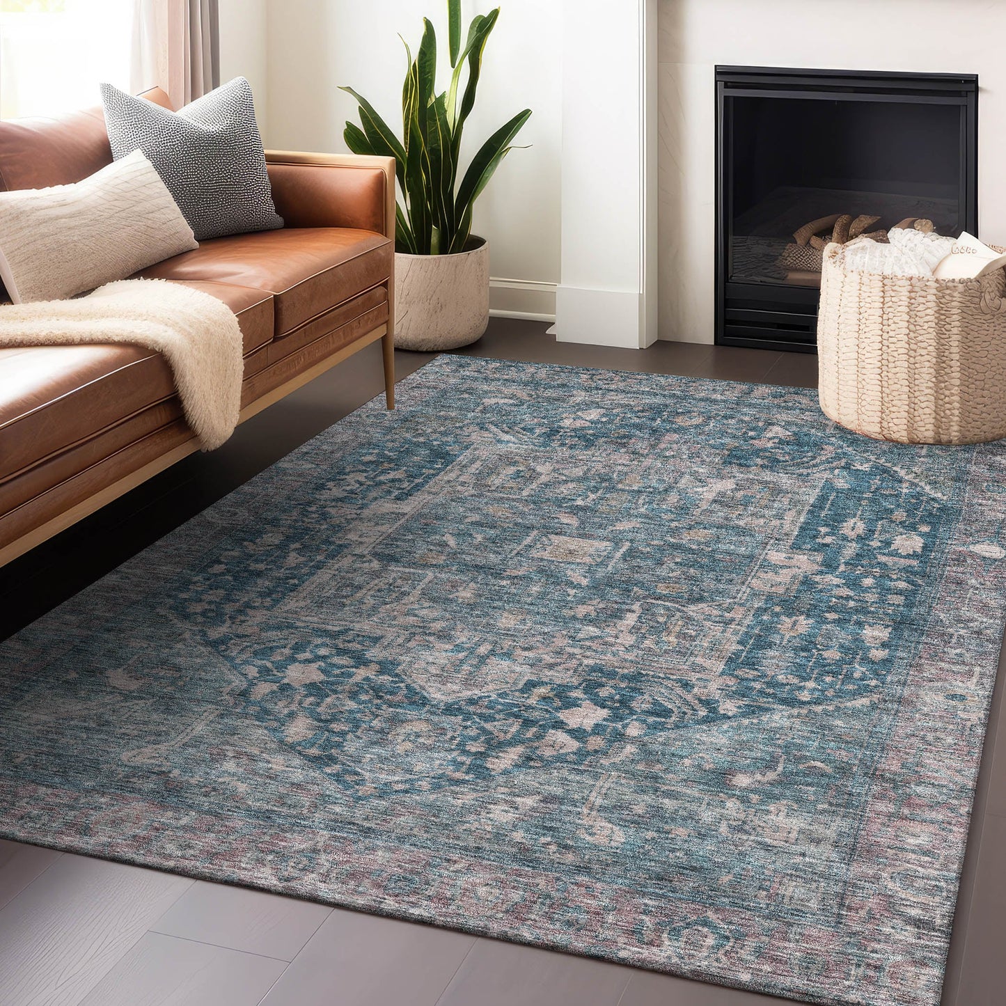 Addison Rugs Chantille ACN1240BU 9 x 12 (ft) Blue Rectangular Indoor/Outdoor Geometric Machine washable Pet Friendly Area rug