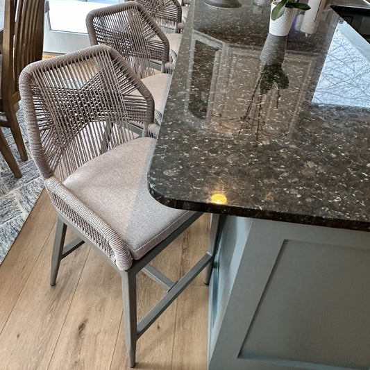 PURPLE LEAF Light Gray-Twill 28.5-in H Bar height Upholstered Metal Bar Stool 2 -Pack