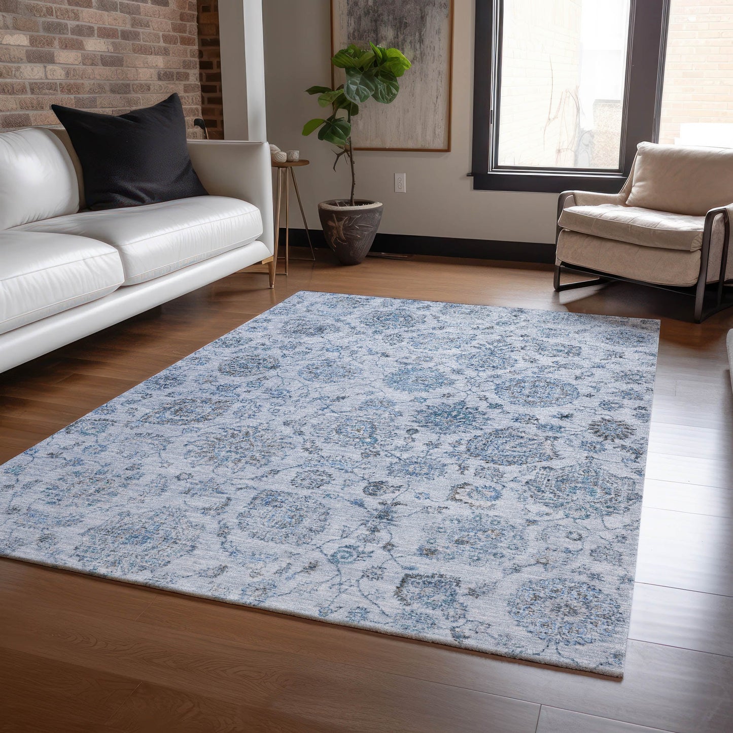 Addison Rugs Chantille ACN1833BU 9 x 12 (ft) Loomed Blue Rectangular Indoor/Outdoor Geometric Machine washable Pet Friendly Area rug