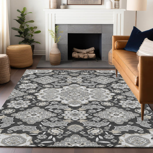Addison Rugs Chantille ACN1853CC 8 x 10 (ft) Loomed Charcoal Rectangular Indoor/Outdoor Geometric Machine washable Pet Friendly Area rug