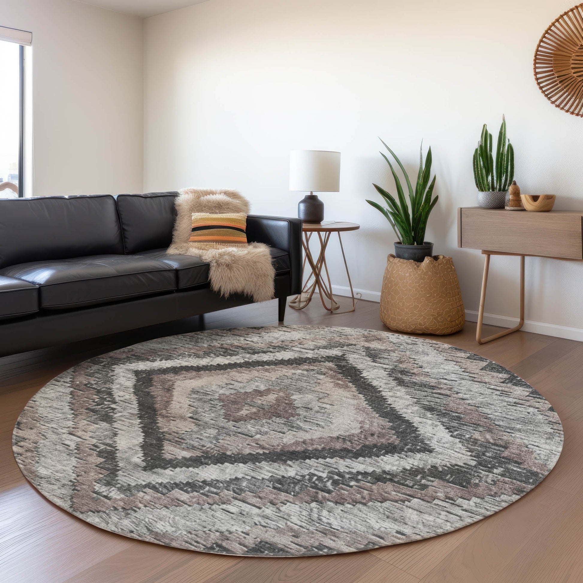 Addison Rugs Chantille ACN1890TP 8 x 8 (ft) Loomed Taupe Round Indoor/Outdoor Geometric Machine washable Pet Friendly Area rug