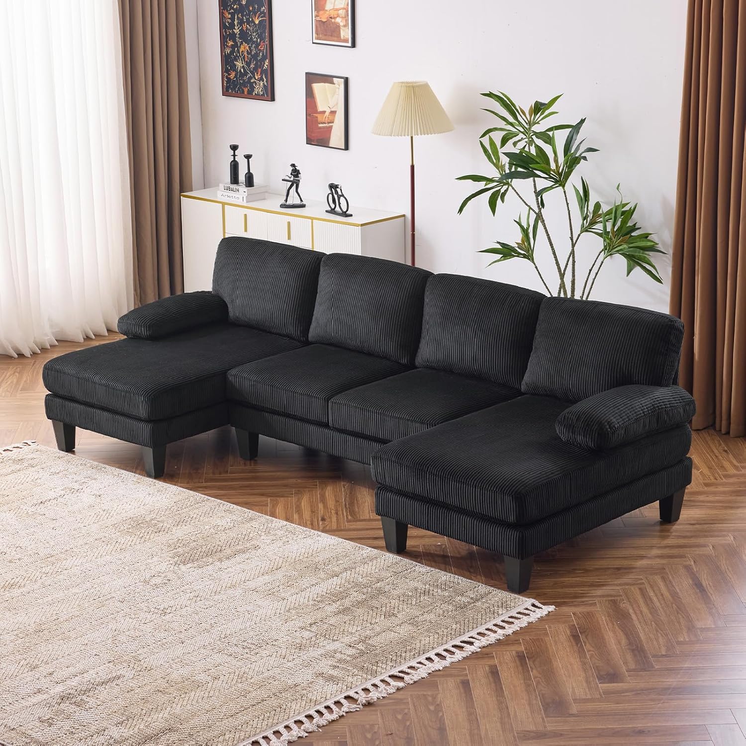 Outopee 111.4-in Modern Black Sectional