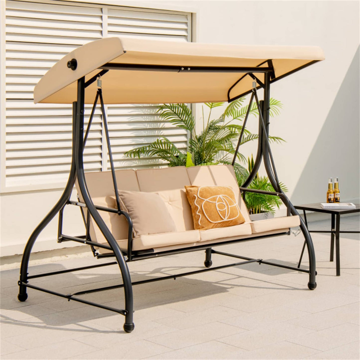 BABOOM 3 Seat Outdoor Porch Swing 3 -person Beige Steel Outdoor Swing bed