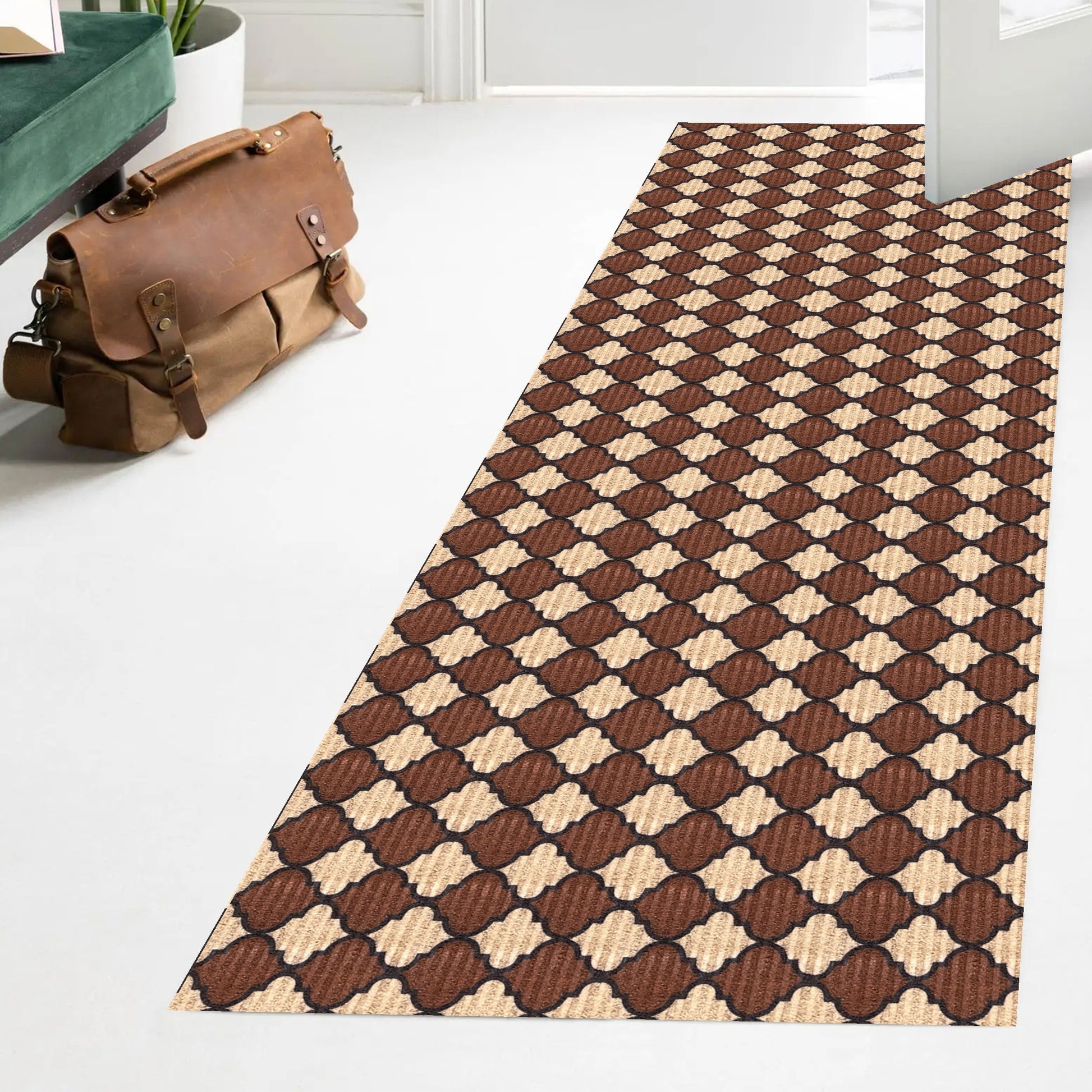 Playa Rug 3 x 40 (ft) Knotted Trellis-Brown Rectangular Indoor/Outdoor Trellis Pet Friendly Runner rug