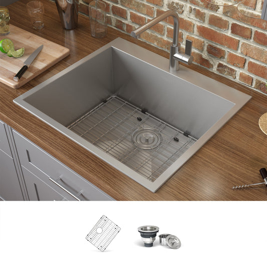 Ruvati Kitchen Sinks Drop-in 25-in x 22-in Stainless steel Single bowl 16 -Gauge Kitchen Sink