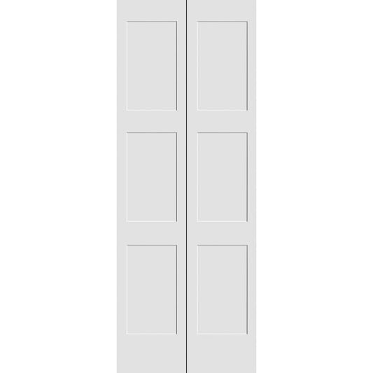 CODEL Doors Primed 8433 Series Bifold 36-in x 80-in Primed White/Unfinished 3-panel square Smooth Solid core Primed Pine Wood Closet Bifold Door ( Hardware Included )