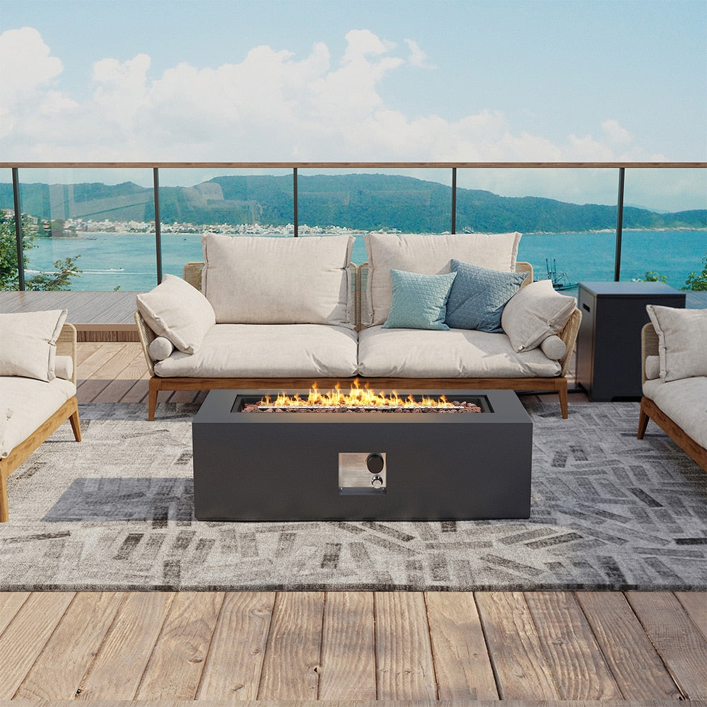 UPHA Fire Pit with Tank Cover 42.1-in W Dark Gray Iron Rectangle Liquid propane Fire pit table