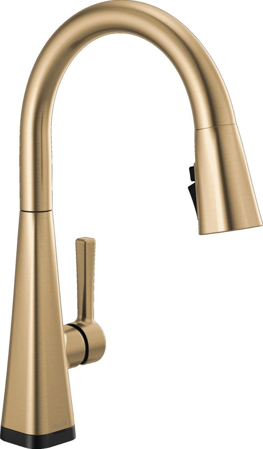 Delta Lenta Champagne Bronze Single Handle Deck-mount Touchless Pull-down Kitchen Faucet with Sprayer ( Deck Plate Included )