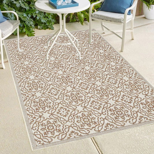 Playa Rug 10 x 13 (ft) Knotted Sisal Eliza-Taupe Ivory Rectangular Indoor/Outdoor Damask Machine washable Pet Friendly Area rug