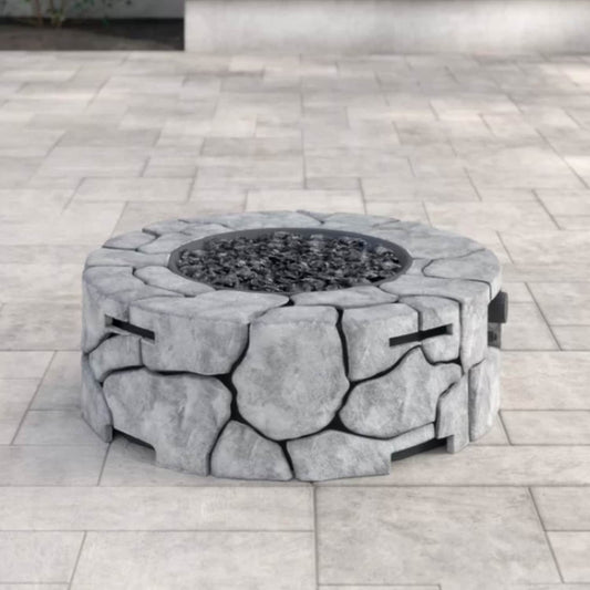 Mondawe 28-in W Gray Portable Concrete Round Liquid propane Fire pit