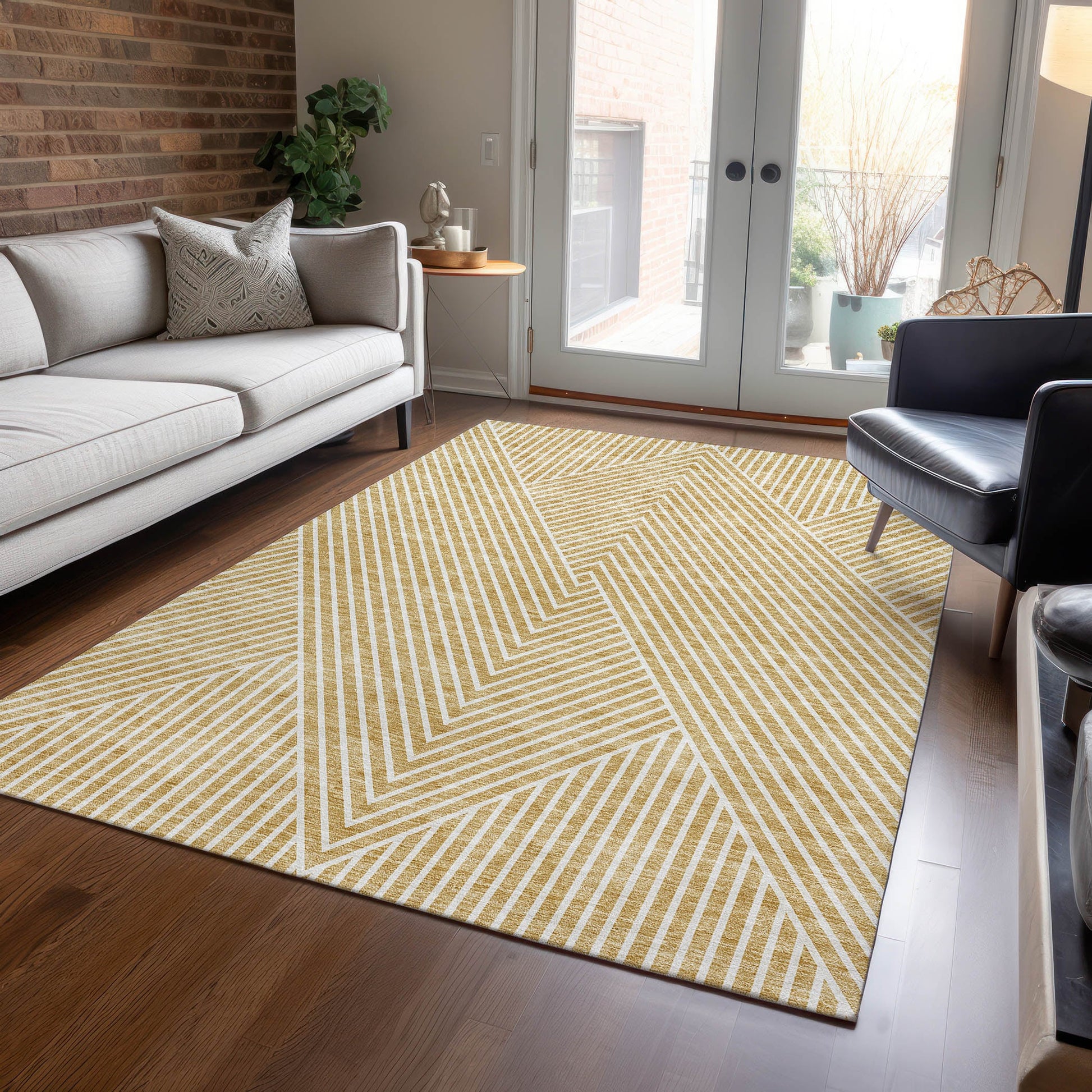 Addison Rugs Chantille ACN937GO 8 x 10 (ft) Loomed Gold Rectangular Indoor/Outdoor Machine washable Pet Friendly Area rug