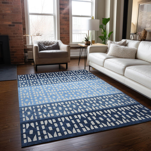 Addison Rugs Chantille ACN964BU 9 x 12 (ft) Loomed Blue Rectangular Indoor/Outdoor Machine washable Pet Friendly Area rug