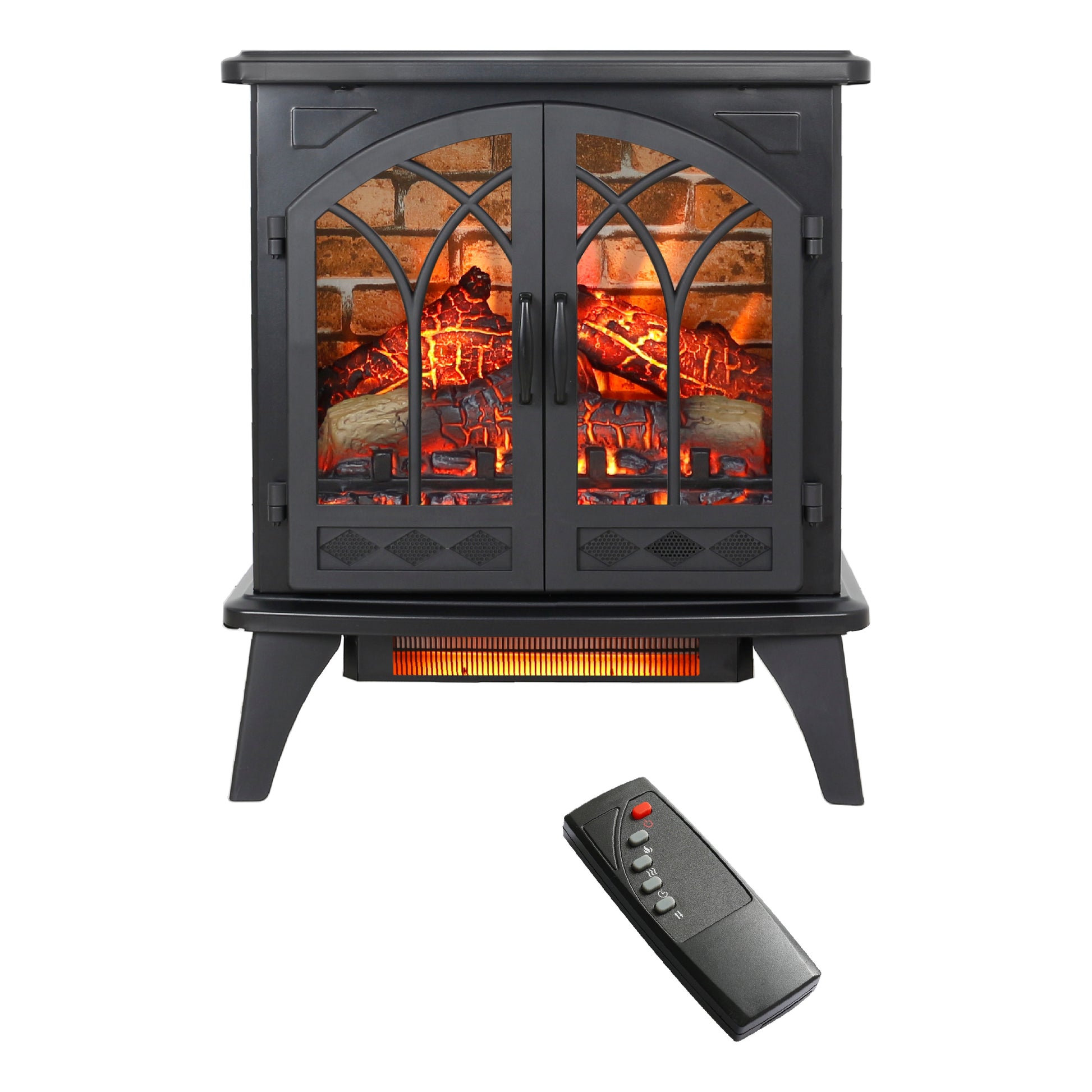EdenDirect 23.78-in W 5118 -BTU Black Metal Corner Infrared quartz Electric Stove with Thermostat and Remote