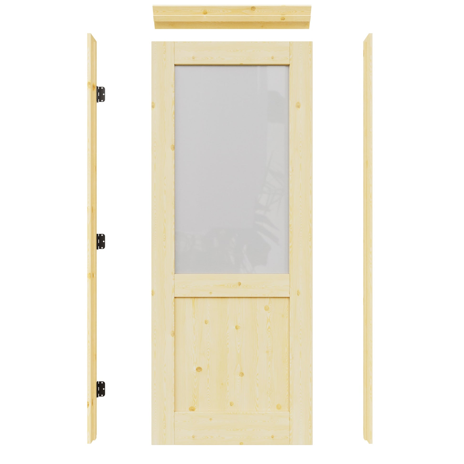 JUJUBON 32-in x 80-in Natural Quickly Assemble Jamb Solid core 1-panel Frosted glass Right hand Textured Unfinished Pine Wood Flat Jamb Single Prehung Interior Door