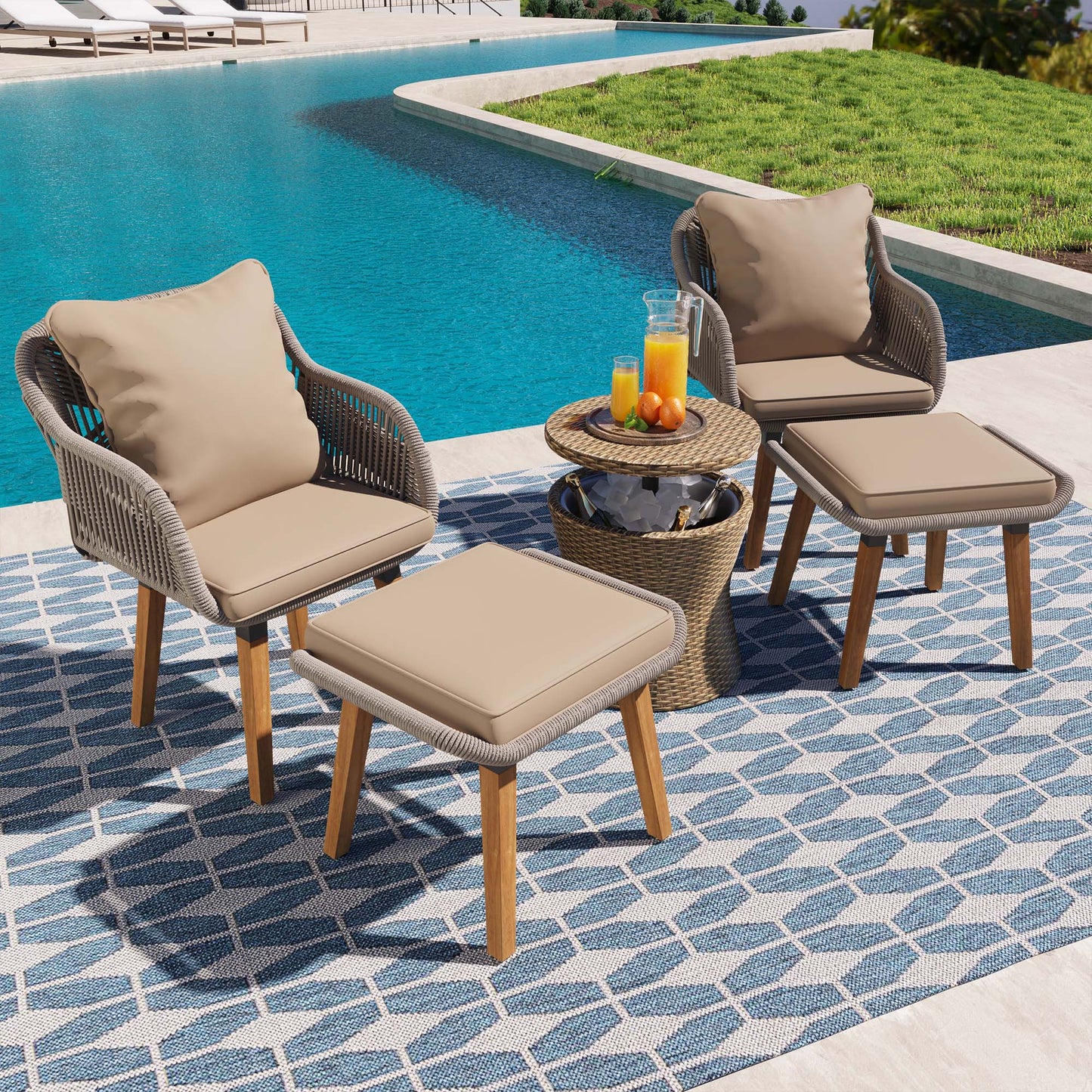 Fun Orange 5 -Piece Wicker Patio Conversation Set with Brown Cushions