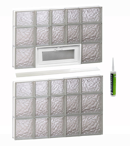 REDI2SET Ice Glass 32-3/4-in x 42-1/2-in Frameless Replacement Vented Glass Block Window