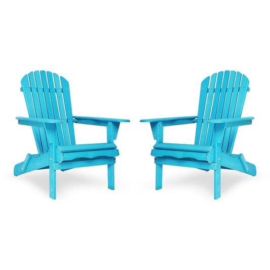 Sunrinx Set of 2 Blue Wood Frame Stationary Adirondack Chair with Slat Seat