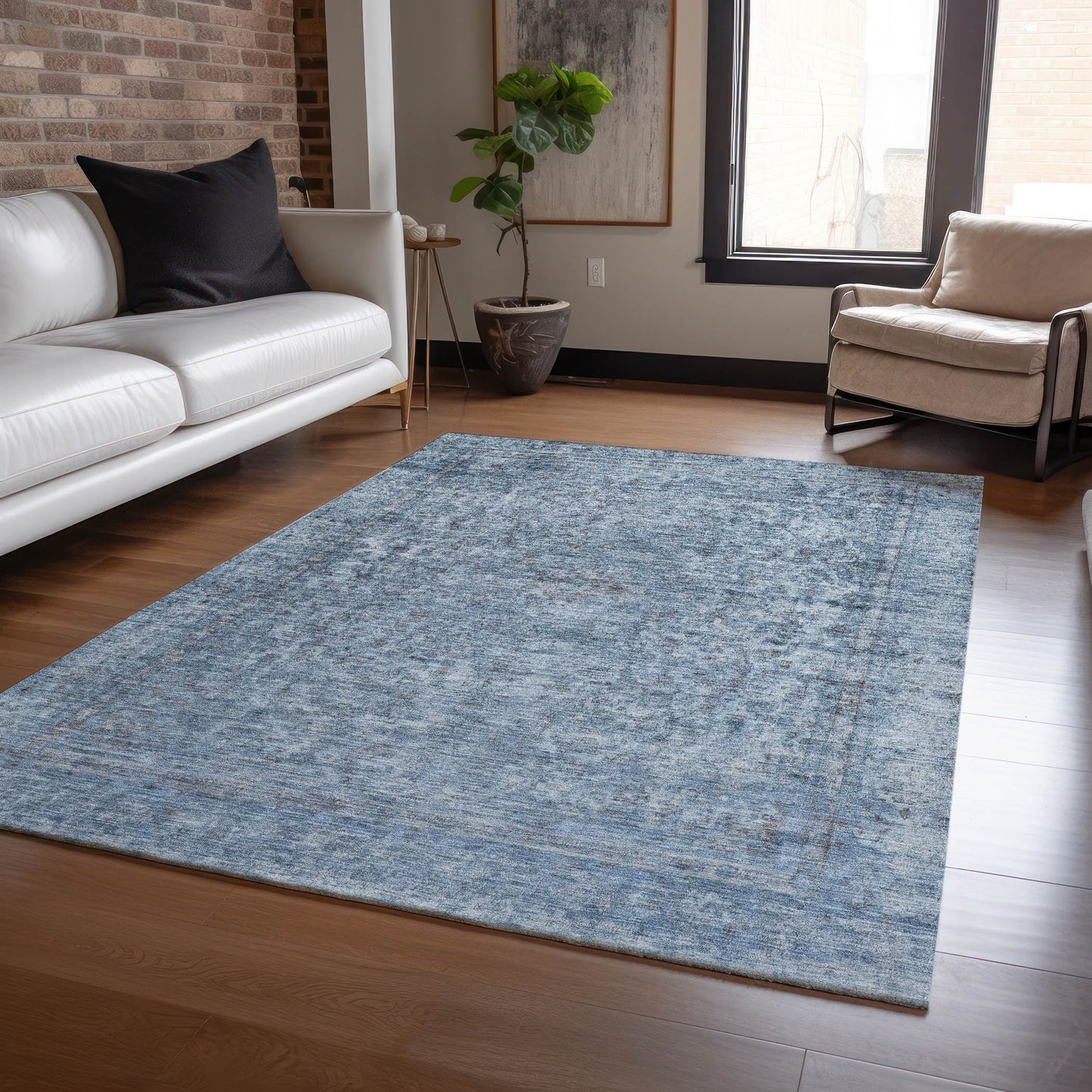 Addison Rugs Chantille ACN1645BU 9 x 12 (ft) Loomed Blue Rectangular Indoor/Outdoor Machine washable Pet Friendly Area rug