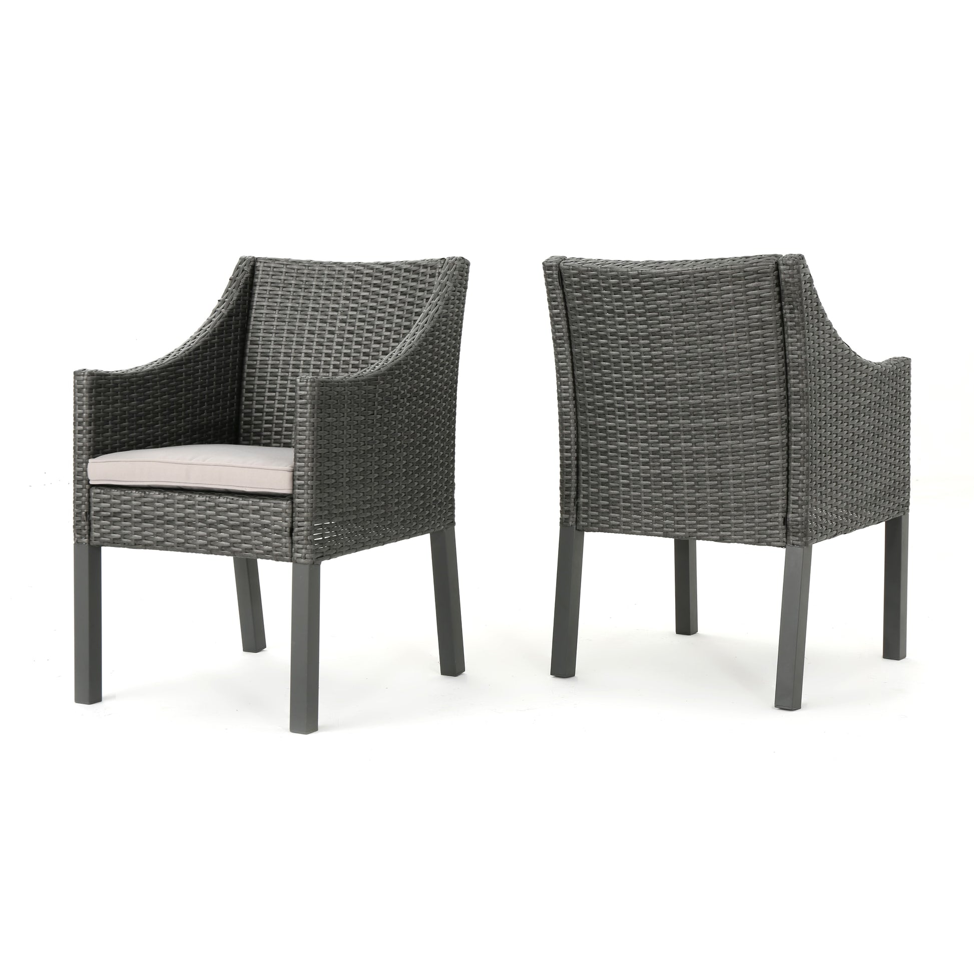 Best Selling Home Decor Antibes Set of 2 Rattan Grey Iron Frame Stationary Dining Chair with Gray Solid Seat