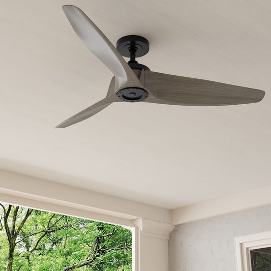 Progress Lighting Manvel 60-in Outdoor Matte Black with Rustic Charcoal Blades Propeller Ceiling Fan Without Light - Remote Included ( 3 -Blade )