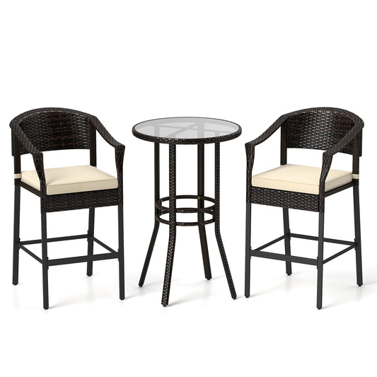 LIVIZA 3 -Piece Rattan Patio Conversation Set with Off-white Cushions