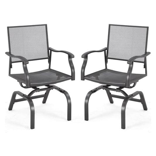 AECOJOY Patio chair Set of 2 Black Iron Frame Stationary Rocking Chair with Gray Solid Seat