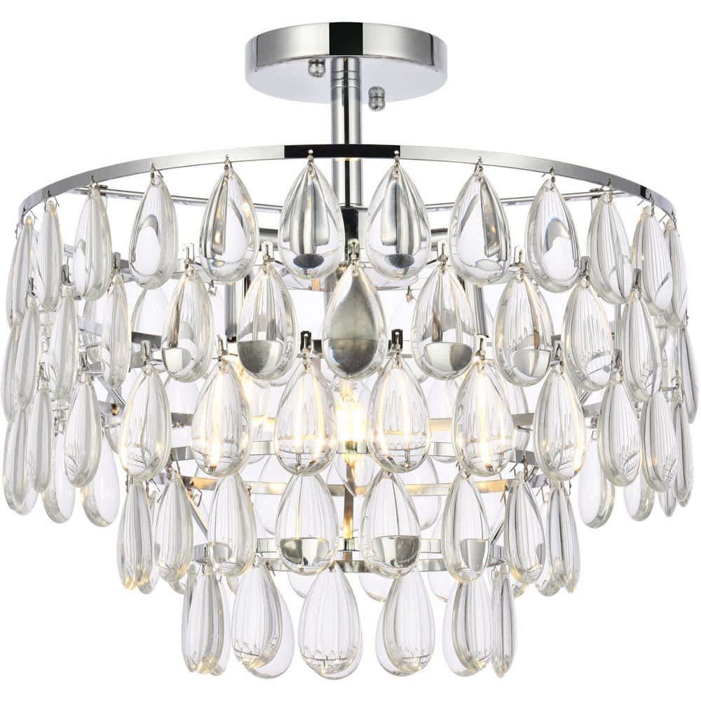 Elegant Lighting Mila 3 - Light Chrome Contemporary Incandescent Crystal And Iron Flush Mount Light