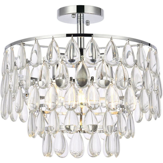 Elegant Lighting Mila 3 - Light Chrome Contemporary Incandescent Crystal And Iron Flush Mount Light