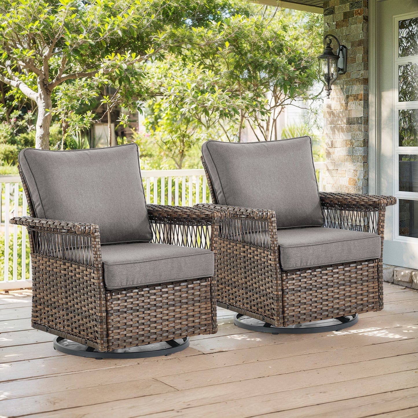  PAnorama Series 2 -Piece Wicker Patio Conversation Set with Gray Cushions