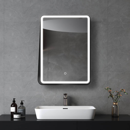 Dreamwerks LED Mirrors 24-in x 32-in Framed Rectangle Dimmable LED Lighted Fog Free Bathroom Vanity Mirror ( Black )