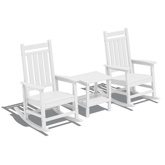 JEAREY HDPE High-back Patio Rocking Chair Set of 2 White HDPE Frame Rocking Chair with Slat Seat