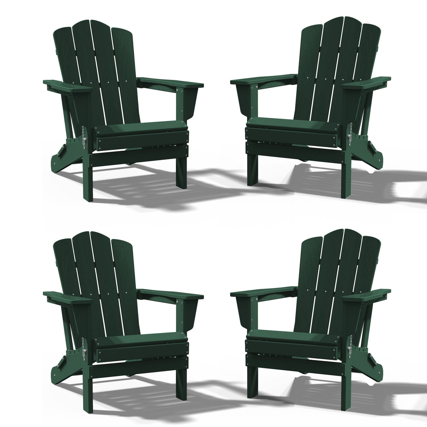 JEAREY HDPE Folding Adirondack Chair Set of 4 Set of 4 Stackable Green HDPE Frame Stationary Adirondack Chair with Slat Seat