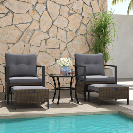BABOOM Patio Conversation Set 5 -Piece Rattan Patio Conversation Set with Gray Cushions