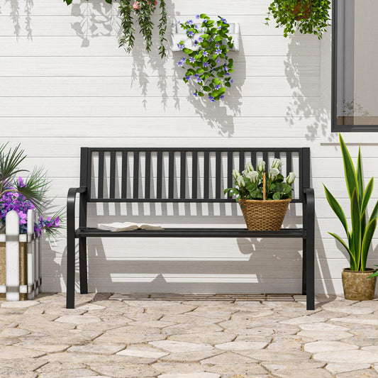 Bayfeve Metal Porch Bench 50-in W x 32-in H Black Steel Garden Bench