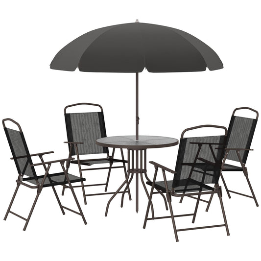 Bayfeve 6 -Piece Black Patio Dining Set Steel Round Table with 4 Black Stationary Chairs and Umbrella Included
