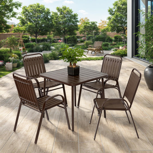 Bayfeve 5 -Piece Brown Patio Dining Set Steel Square Table with 4 Stationary Chairs