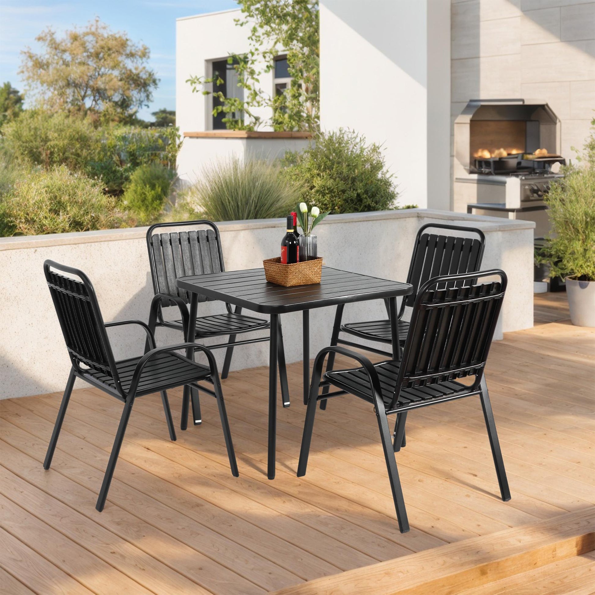 Bayfeve 5 -Piece Black Patio Dining Set Steel Square Table with 4 Stationary Chairs