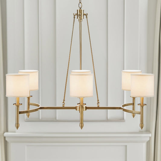 LOVMOR 6 Light Chandelier with Fabric Drum Shades Antique Gold See below